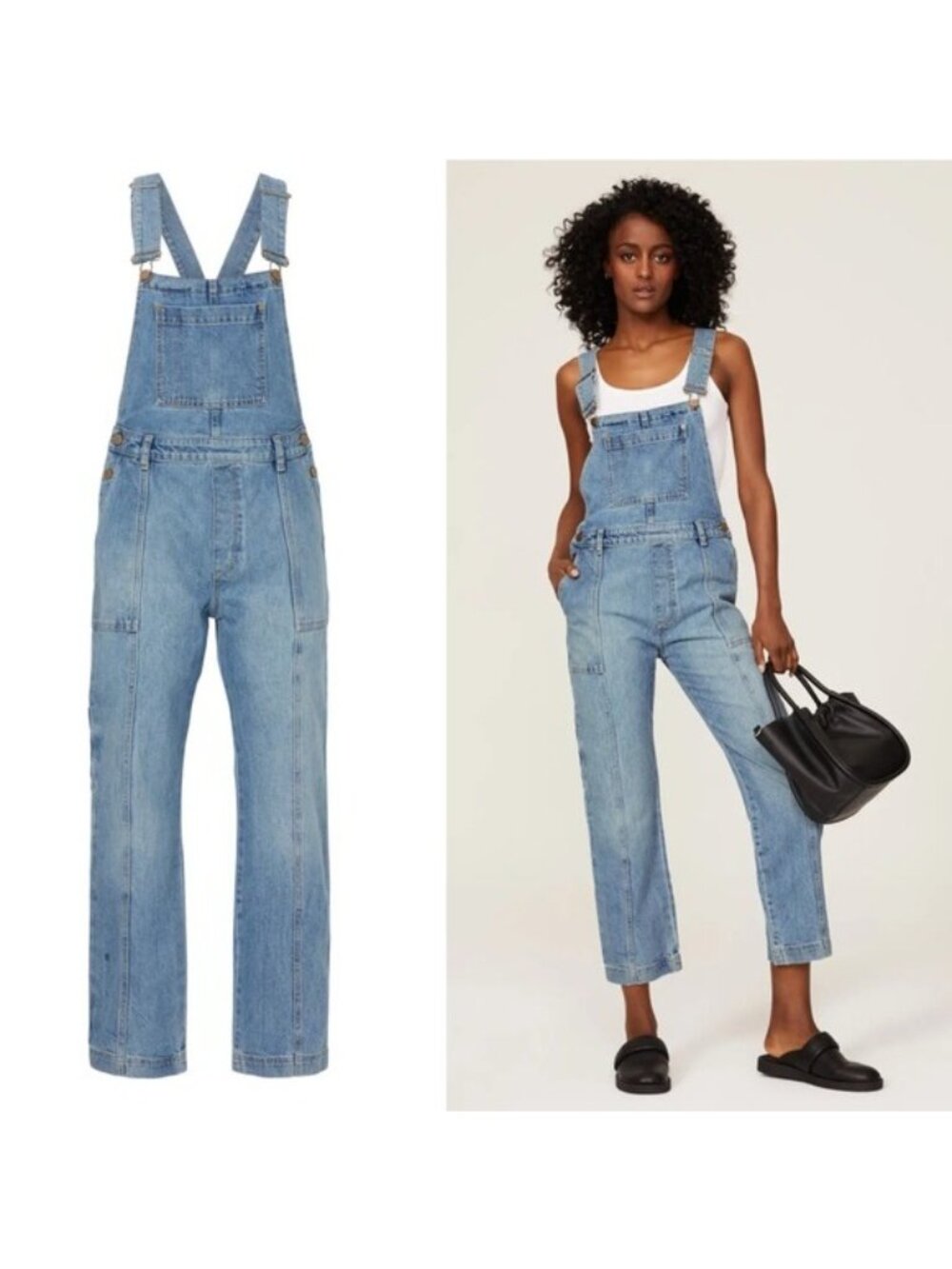 DL1961 Emilie Denim Overall S Lt Seaglass Vintage Cargo Cropped Tapered
